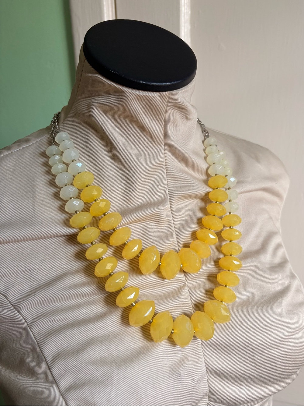 Yellow and Soft White Two-Strand Faceted Bead Necklace